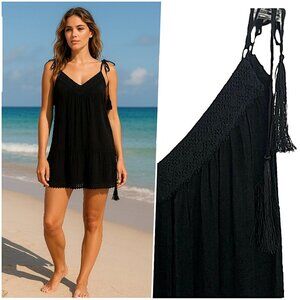 Melissa Odabash Black Crochet Trim Mini Dress